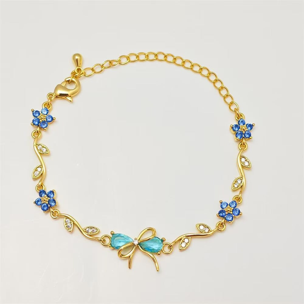 Cute sweet bracelet love zircon butterfly festival plated 18K real gold