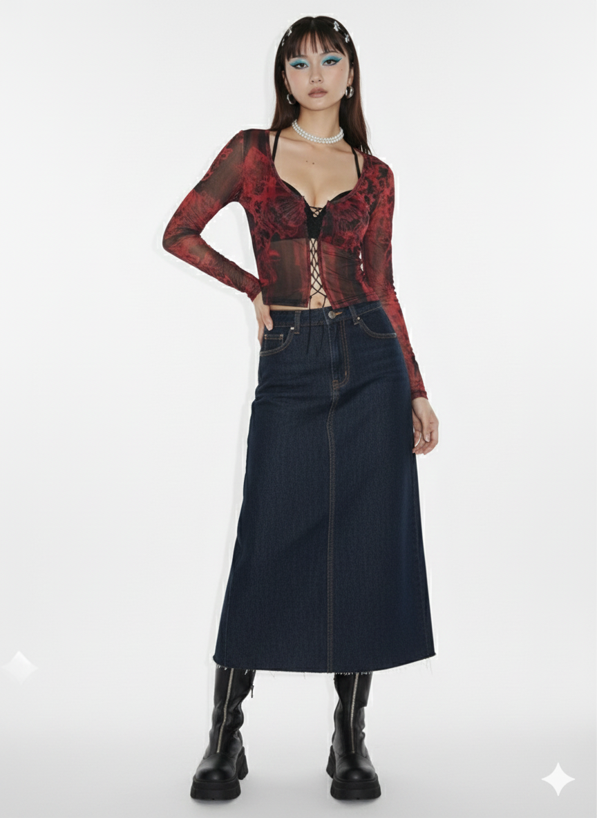 Y2K mesh long sleeve top