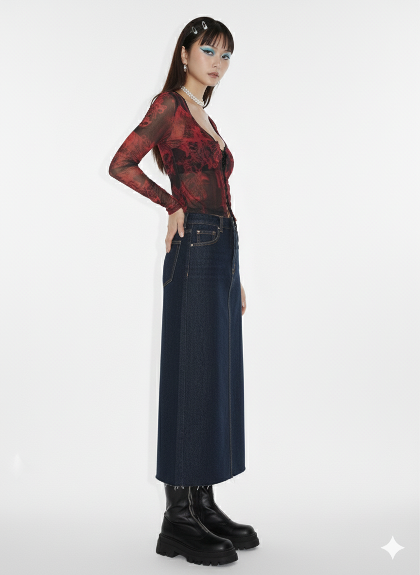 Y2K mesh long sleeve top