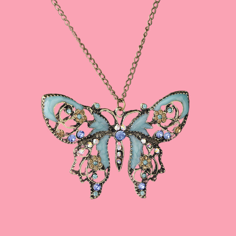 Retro hollow dripping butterfly sweater chain necklace jewelry