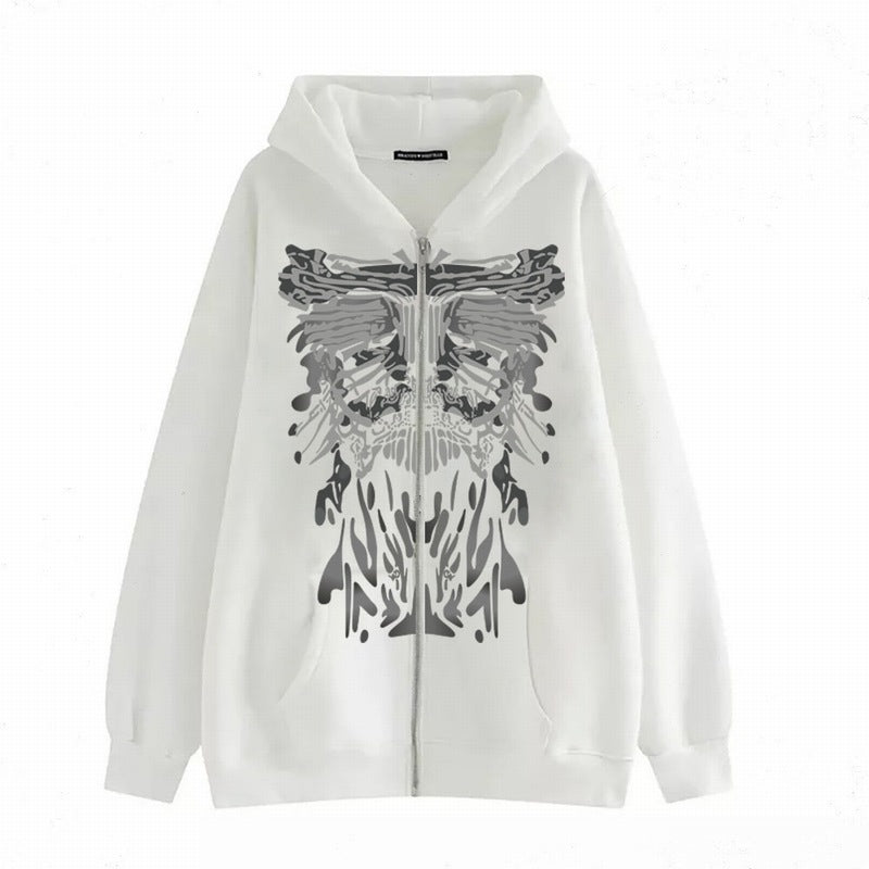 Dark print sweatshirt women's street tide sexy hottie velvet hoodie loose and versatile Y2K retro zipper sweatshirt