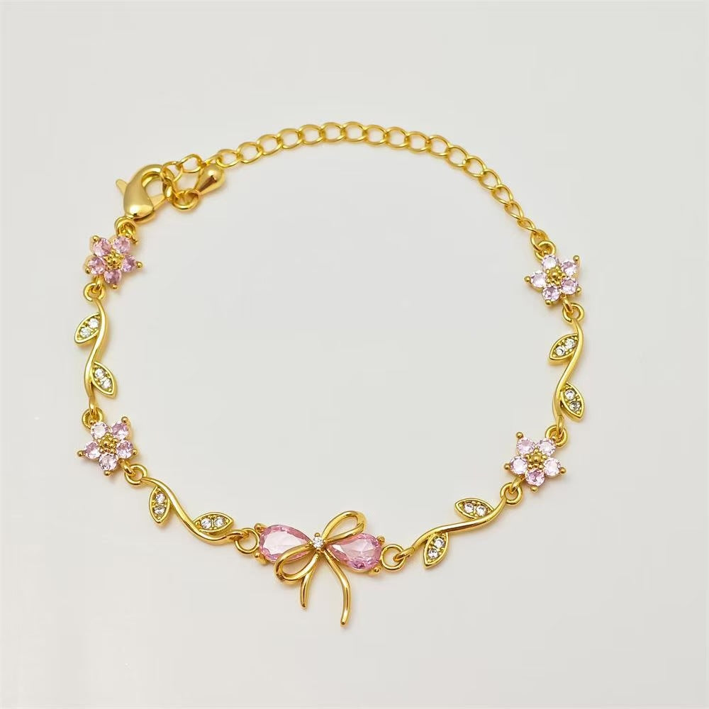 Cute sweet bracelet love zircon butterfly festival plated 18K real gold