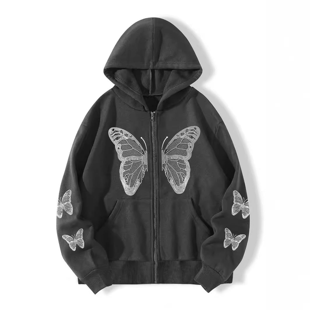 Y2K Sparkle Butterfly Oversized Hoodie
