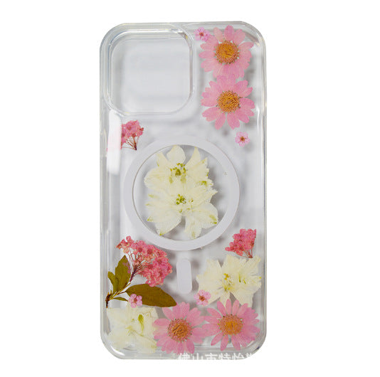 Daisy real flower magnetic for iPhone dry flower drip glue magnetic phone case