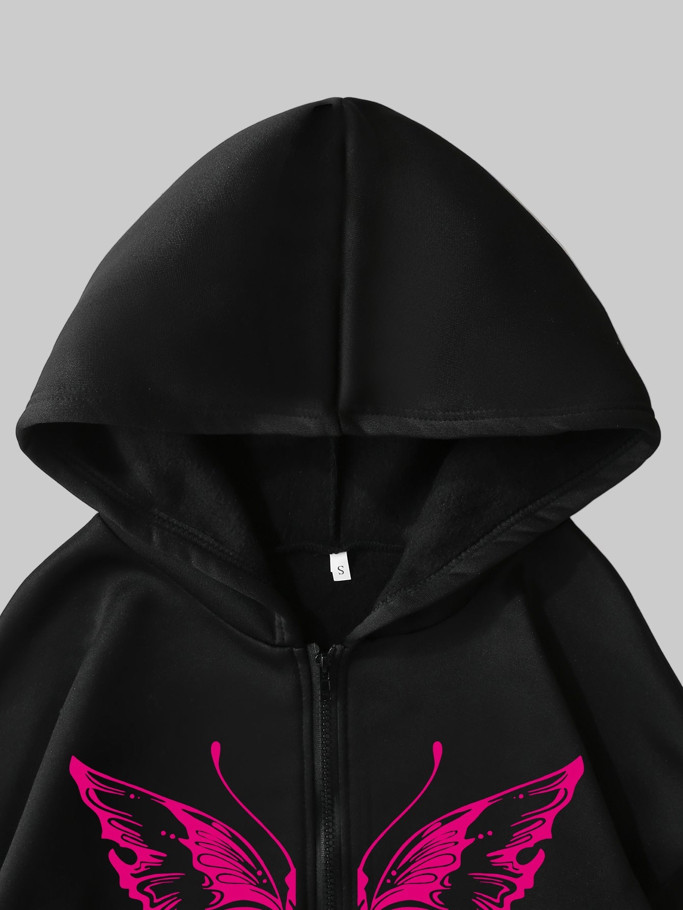 Fleece thickened Y2K butterfly print loose pockets hooded zipper women's sweatshirt jacket