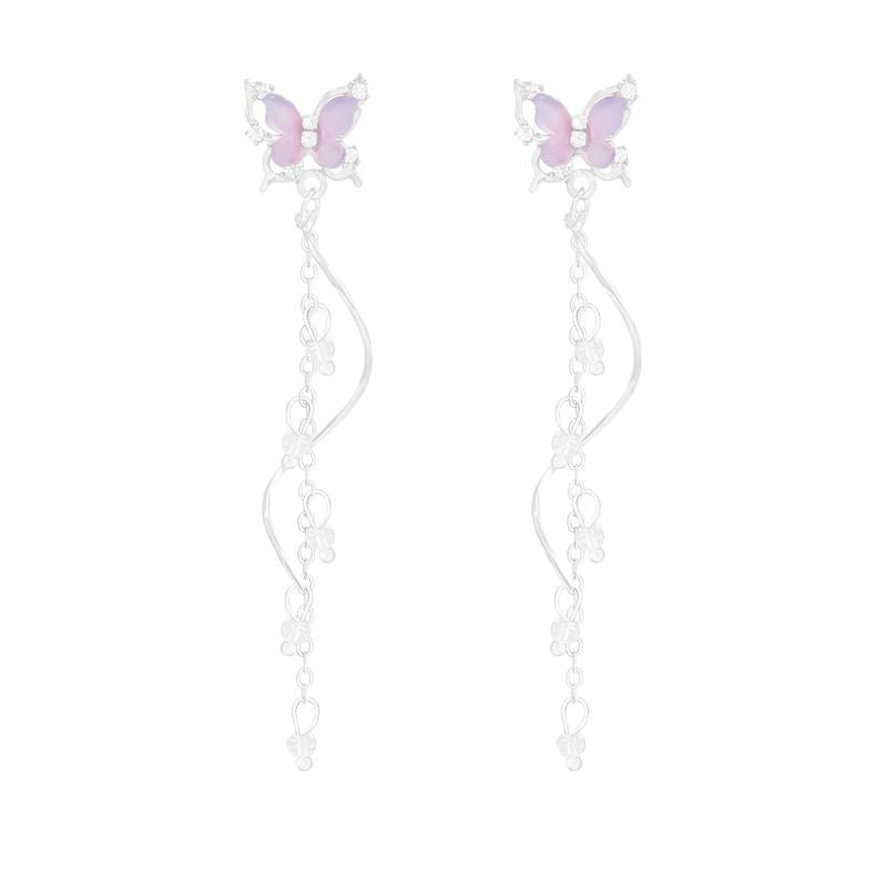 925 silver needle purple butterfly earrings