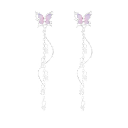 925 silver needle purple butterfly earrings