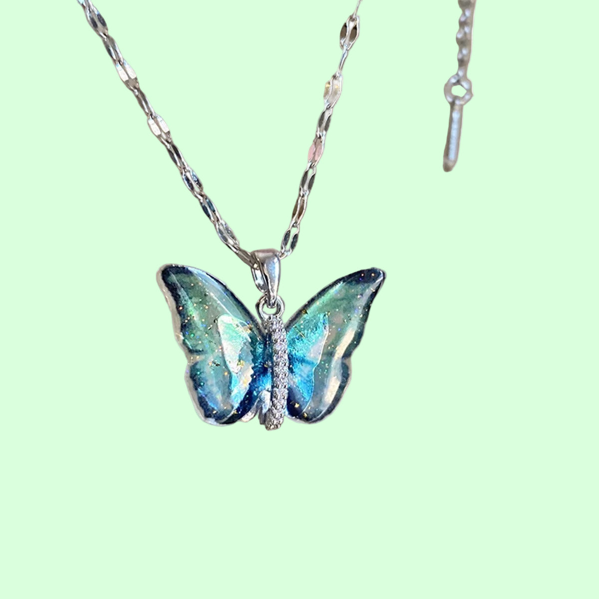Colourful butterfly necklace silver golden pink blue y2k cute kawaii