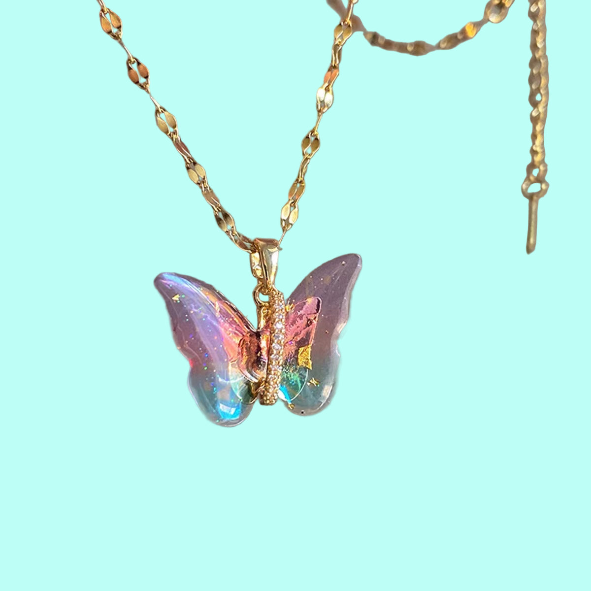Colourful butterfly necklace silver golden pink blue y2k cute kawaii