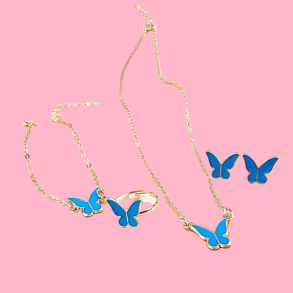 Cute y2k Butterfly drop glaze necklace delicate clavicle necklace set