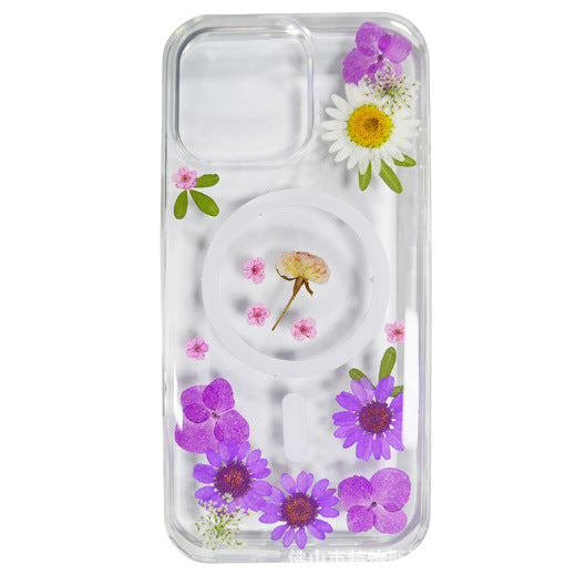 Daisy real flower magnetic for iPhone dry flower drip glue magnetic phone case