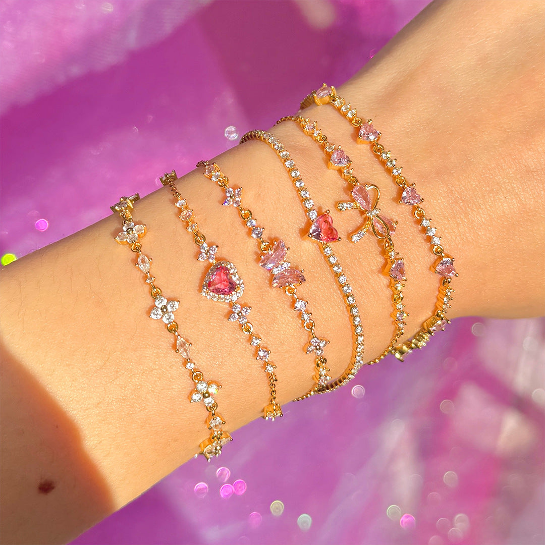 Cute sweet bracelet love zircon butterfly festival plated 18K real gold