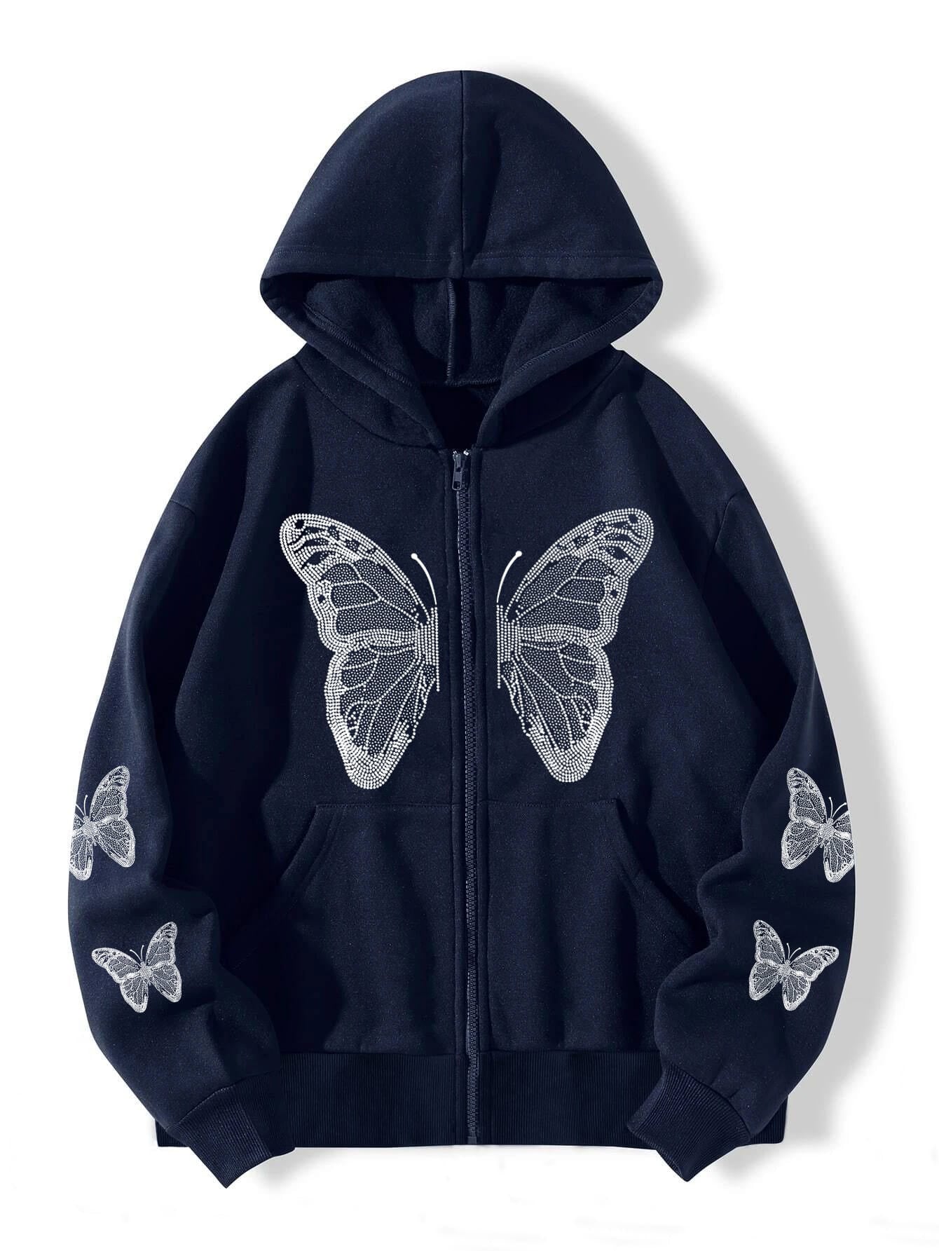 Y2K Sparkle Butterfly Oversized Hoodie