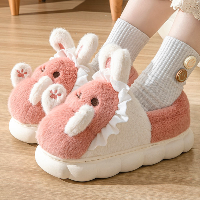 Kawaii high-end winter cotton slippers women's new non-slip warm cute cartoon