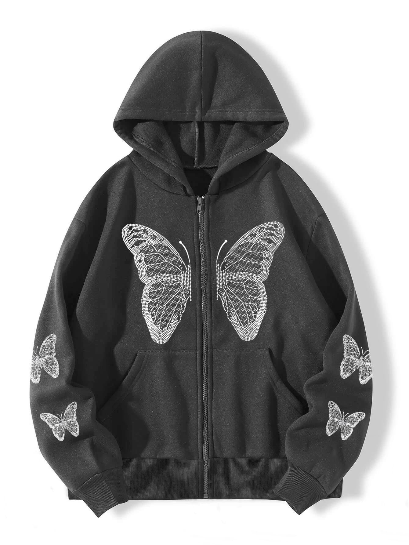 Y2K Sparkle Butterfly Oversized Hoodie