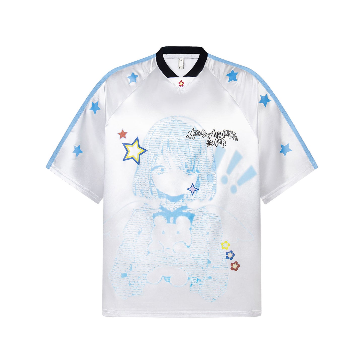 Cartoon Girl Jersey Short Sleeve Women's Summer Y2K Printed Loose T-Shirt Stitched V-Neck Casual Niche Top