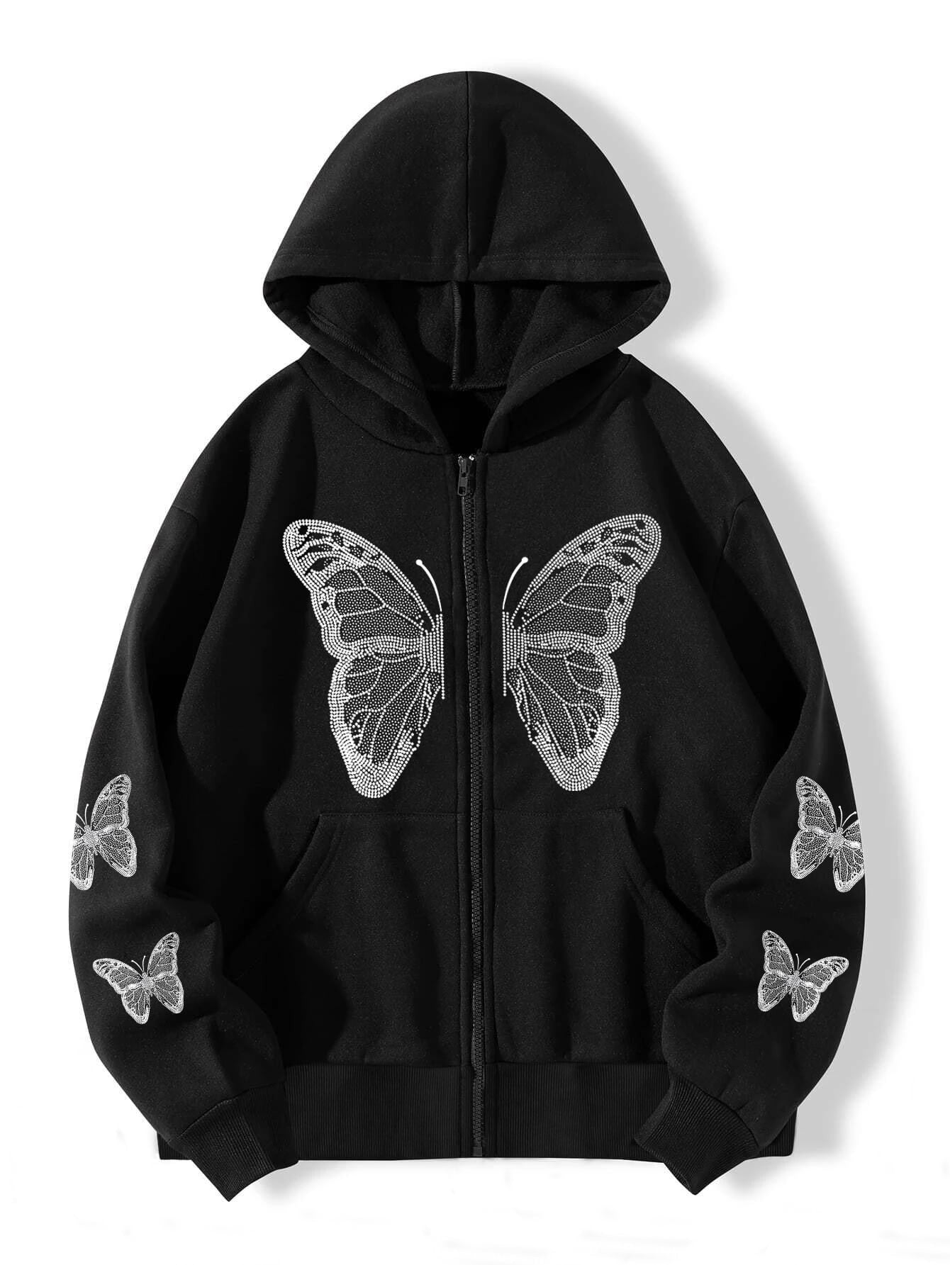 Y2K Sparkle Butterfly Oversized Hoodie