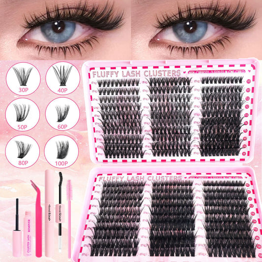 600 Clusters D Curved False Eyelash Set 9-16mm Thick Single Cluster Hair DIY Eyelashes Eyelash Book Scroll