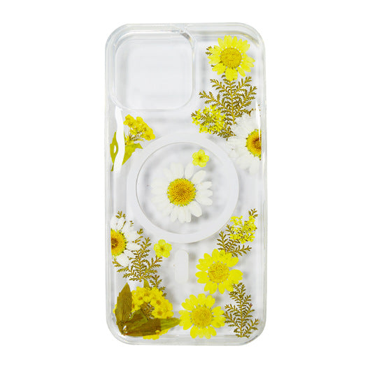 Daisy real flower magnetic for iPhone dry flower drip glue magnetic phone case