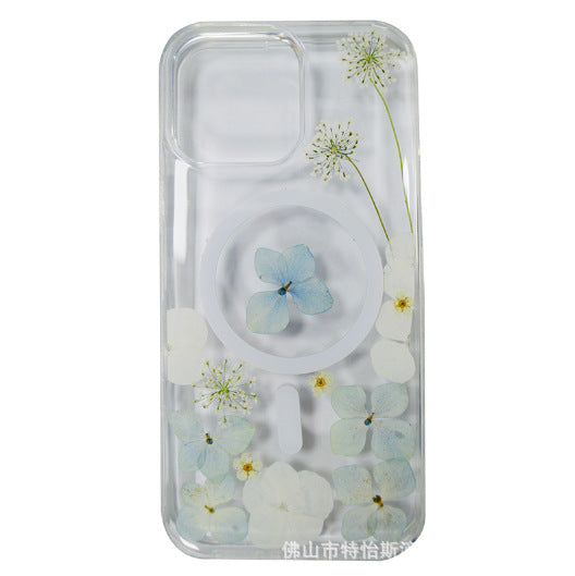 Daisy real flower magnetic for iPhone dry flower drip glue magnetic phone case
