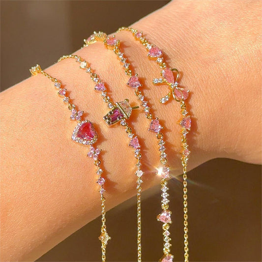 Cute sweet bracelet love zircon butterfly festival plated 18K real gold