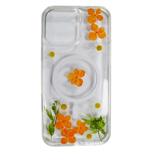 Daisy real flower magnetic for iPhone dry flower drip glue magnetic phone case