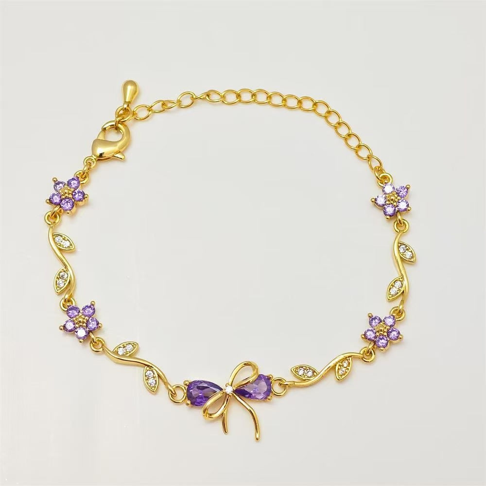 Cute sweet bracelet love zircon butterfly festival plated 18K real gold