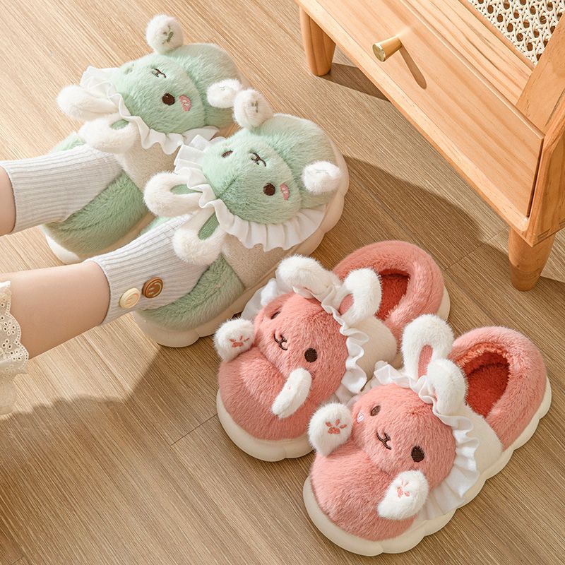 Kawaii high-end winter cotton slippers women's new non-slip warm cute cartoon